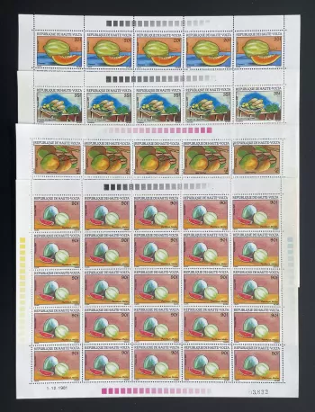 Haute-Volta 1981 YT 559-562 planche fruits papaye melon pastèque légumes