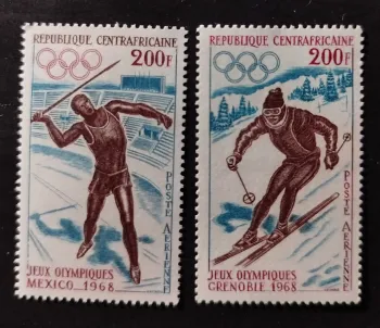 Centrafrique 1968 Mi. 158-159 Jeux Olympiques Mexico Grenoble ski