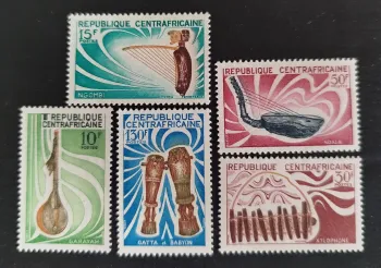 Centrafrique 1970 Mi. 202-206 instruments musique africaine ngombi ndala
