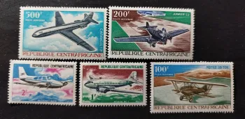 Centrafrique 1967 Mi. 144-149 avions Caravelle Junker Douglas Potez