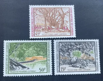 Cameroun 1972 Mi. 754-756 villages Mabas Kirdi pêcheurs baobab pirogue