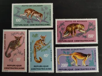 Centrafrique 1971 Mi. 242-246 primates potto galago colobe singes