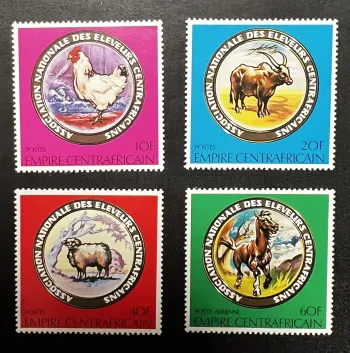 Centrafrique 1978 Mi. 628-631 éleveurs poule bœuf mouton cheval