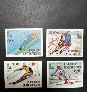 Centrafrique 1979 Mi. 632-635B ND JO Lake Placid ski hockey saut