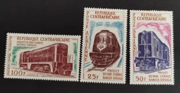 Centrafrique 1963 Mi. 47-50 trains locomotives Bangui-Douala aérien