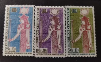 Central Africa 1964 Mi. 53-55 UNESCO Nubia Monuments Isis Airmail