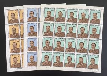 Madagascar 1975 YT 556-558 planche Colonel Ratsimandrava portrait