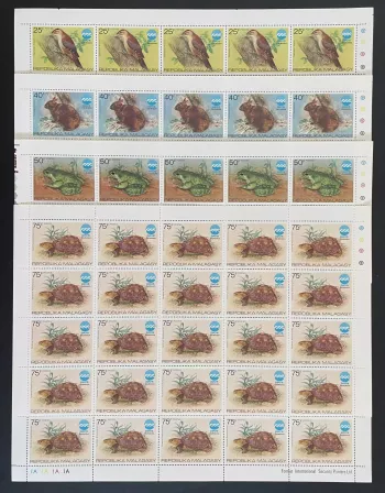 Madagascar 1975 YT 567-570 planche oiseau grenouille tortue Expo 75