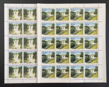 Madagascar 1975 YT 571-572 planche chute de la Lily cascade paysage