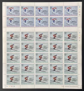 Madagascar 1976 YT PA 172-173 planche surchargé Jeux Olympiques hiver ski