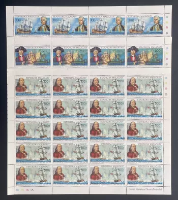 Madagascar 1975 YT PA 149-151 planche bicentenaire USA navires voiliers