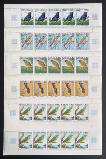 Mali 1977 YT 275-279 sheet birds combassou barbet pearl-spotted parrot