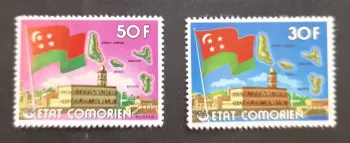 Comores 1976 Mi. 296-297 drapeau carte îles mosquée Grande Comore