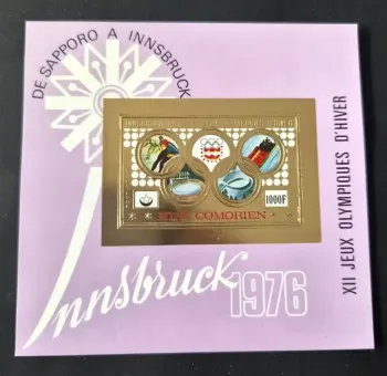 Comores 1976 Mi. Bl. 28B ND Jeux Olympiques hiver Innsbruck or gold