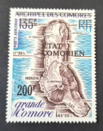 Comores 1975 Mi. 155 surchargé État Comorien carte Grande Comore
