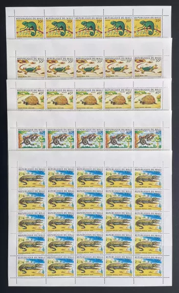 Mali 1976 YT 252-256 planche reptiles caméléon tortue python crocodile serpent