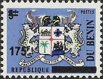 Bénin 2008 Mi. 1420 surchargé 175F sur 5F armoiries blason léopards
