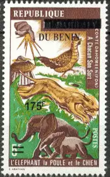 Benin 2008 Mi. 1421 Aufdruck Elefant Huhn Hund Märchen Dahomey