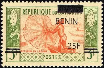 Benin 2009 Mi. 1469 surcharged BENIN 25F fisherman lagoon Dahomey