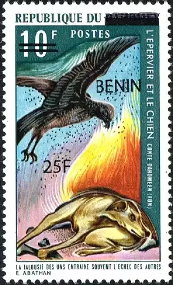Benin 2009 Mi. 1476 Aufdruck Sperber Hund Dahome Märchen Fon Fauna