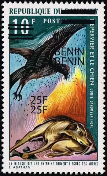 Benin 2009 Mi. 1476x DOPPELT überdruck Sperber Hund dahoméisches Märchen