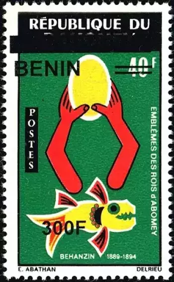 Bénin 2009 Mi. 1504 surchargé emblèmes rois Abomey Behanzin poisson