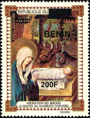 Benin 2009 Mi. 1521 surcharged Christmas Adoration Shepherds Hausbuch painting