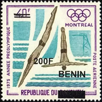 Benin 2009 Mi. 1522 surcharged 200F Montreal Olympics diving