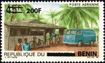 Benin 2009 Mi. 1524 surcharged airmail VW bus palm trees village