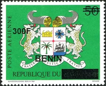 Bénin 2009 Mi. 1544 surchargé armoiries poste aérienne léopards