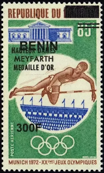 Bénin 2009 Mi. 1553 surchargé JO Munich 1972 Meyfarth hauteur dames