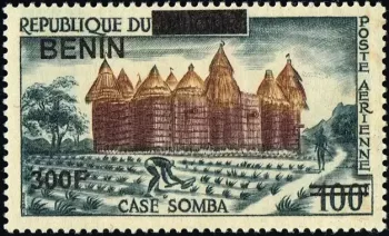 Benin 2009 Mi. 1554 surcharged 300F Somba house airmail