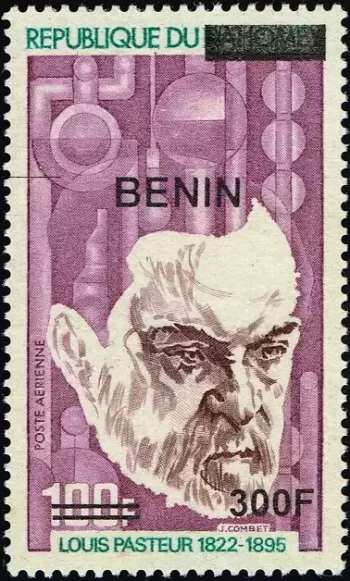 Benin 2009 Mi. 1566 surcharged Louis Pasteur science airmail