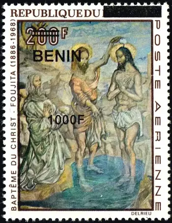 Benin 2009 Mi. 1588 surcharged Baptism of Christ Foujita painting