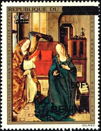 Benin 2009 Mi. 1593 surcharged Annunciation Dirk Bouts Christmas painting