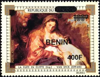 Benin 2009 Mi. 1614 surcharged Christmas Van Dyck Flight into Egypt painting