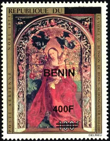 Benin 2009 Mi. 1617 surcharged Christmas Virgin Bush Roses Schongauer