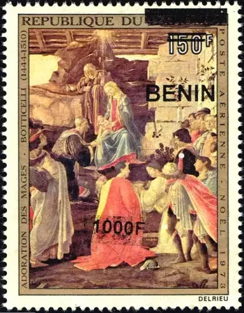 Benin 2009 Mi. 1626 overprint Adoration Magi Botticelli Christmas painting