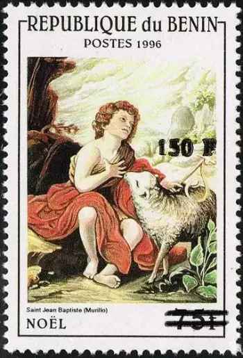 Benin 2000 Mi. 1260 surcharged Christmas St John Baptist Murillo painting