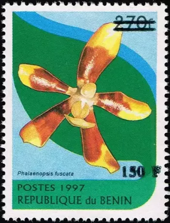 Bénin 2000 Mi. 1292 surchargé orchidée Phalaenopsis fuscata flore fleur