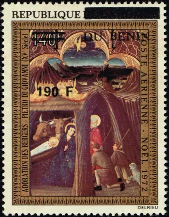 Benin 1992 Mi. 521 Aufdruck Weihnachten Hirtenanbetung Gemälde Luftpost