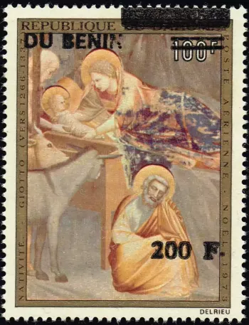 Benin 1994 Mi. 608 Aufdruck Weihnachten Geburt Christi Giotto Luftpost