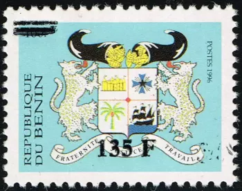 Bénin 1997 Mi. 1113x surchargé VARIETE DOUBLE  armoiries blason lions panthères