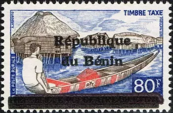 Bénin 1990 Mi. 16 Portomarke surchargé taxe pirogue village lacustre