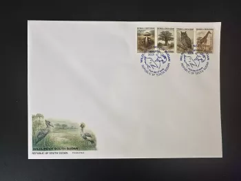 South Sudan 2026 FDC IMPERF fauna mushroom baobab owl giraffe shoebill