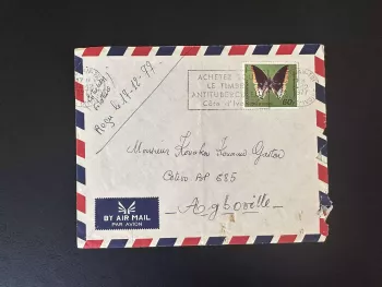 Elfenbeinküste 1977 Mi. 528 Schmetterlingsbrief per Luftpost Agboville