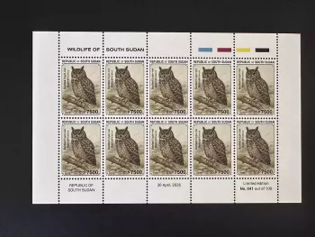 Südsudan 2026 Block Afrikanischer Uhu Bubo africanus Greifvogel