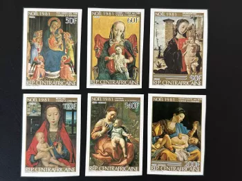 Centrafricaine 1981 Mi. 798-803B ND Noël Vierge Enfant peinture Madonna