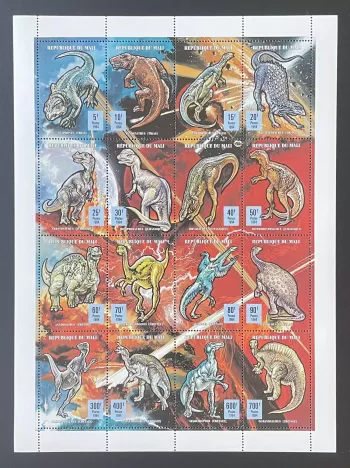 Mali 1994 YT 606-621 sheet dinosaurs prehistory Triassic Cretaceous