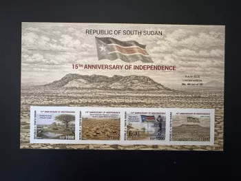 Südsudan 2026 Bl. ND 15. Jahrestag Unabhängigkeit Fauna Flagge